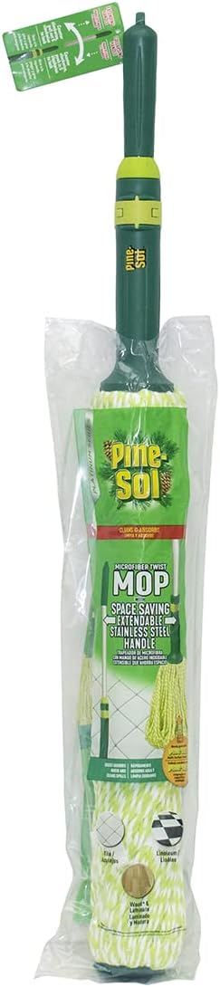 Pine-Sol Microfiber Mop Self Wringing – Easy Squeeze Twist Design for Wet Mopping | Household Cleaning Tool for Tile, Linoleum, Laminate Floors | Extendable Metal Handle