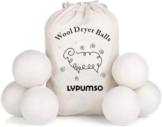 Wool Dryer Balls, Made from Premium Reusable New Zealand Wool, Fabric Softener, Reduce Wrinkles & Static Electricity, Shorten Drying Time Naturally, XL Size, Natural White, 6-Pack