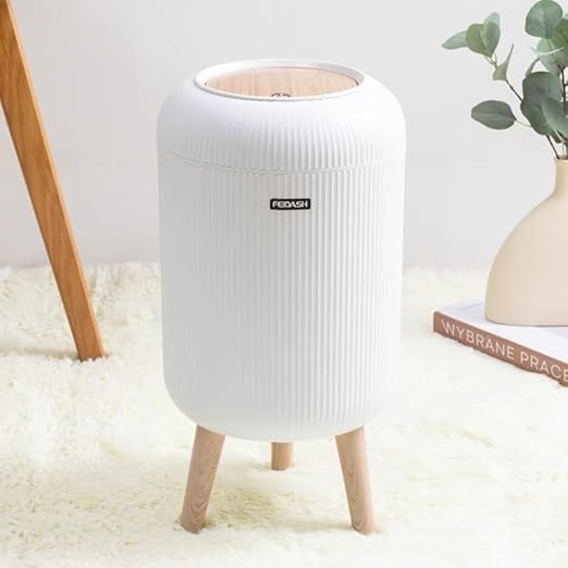 Bedroom Trash Can with Lid,3 Gallon / 11L Garbage Can with Pop-Up Lid, Small Trash Cans Plastic Waste Basket with Removable Legs for Bathroom, Kitchen, Bedroom, Office-White