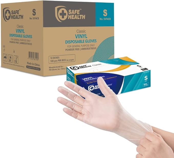 Safe Health Vinyl Disposable Gloves, Food Grade, Latex Free, Powder Free, Clear, 3 Mil, Housework, Cleaning