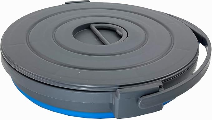 SAMMART 10L (2.64Gallon) Collapsible Fishing Bucket with Locking Lid - Portable Plastic Water Pail - Space Saving Outdoor Waterpot - Trunk Organizer for All Types of Vehicles (Grey/Blue)