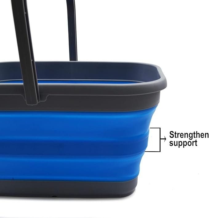 SAMMART 12L (3.1 Gallon) Collapsible Rectangular Handy Bucket (1, Dark Grey/Blue)