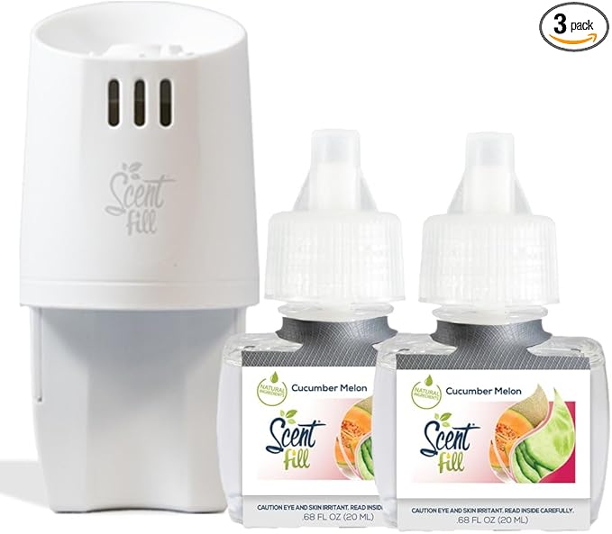 Scent Fill Cucumber Melon Plug in Air Freshener, Scented Oil Refills, 2 Refills + Diffuser