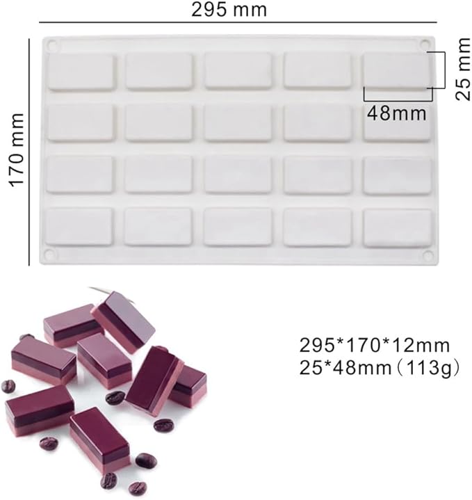 20 Cavity Rectangle Silicone Mold Soap Mold Candy Making Mold Cake Decorating Tools Chocolate Baking Mold Jelly Ice Tray Mould (Rectangle I_11.8 X6.8 X0.48 inch)