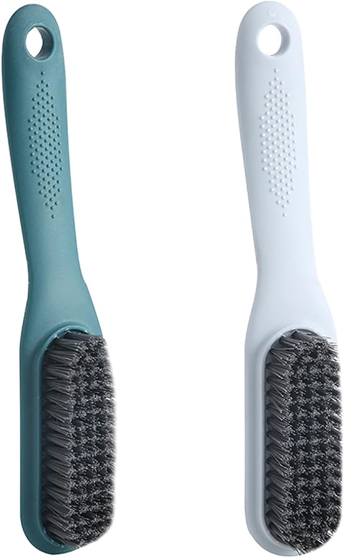 Household Cleaning Brush Soft Bristle Laundry Brush Shoe Stain Remover Brush Comfort Grip Nylon Brushes for Fabric Clothes Carpet Floor Pack of 2 Shoes Cleaner Brush, Blue and Gray