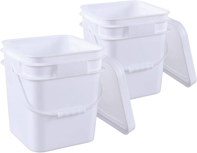 Versatile Square White Pails and Lids, Food Grade Storage Bucket, Plastic All Purpose Bucket Pail with Handle (3 Gallon, 4 Pack)