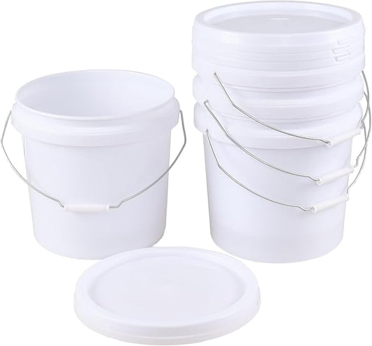 4 Gallon Plastic Bucket with Airtight Lid, 4 Pcs White Food Grade Buckets Pail with Handle and Lid, F