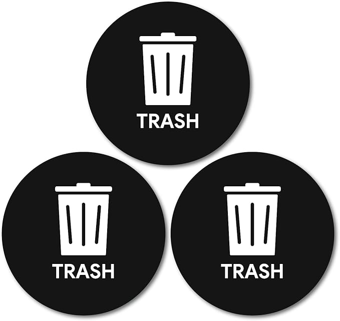Sutter Signs 3pk Trash Stickers | 4" Weatherproof Waste Management Label Sign Decals for Outside Waste, Garbage Cans, and Trash Bins