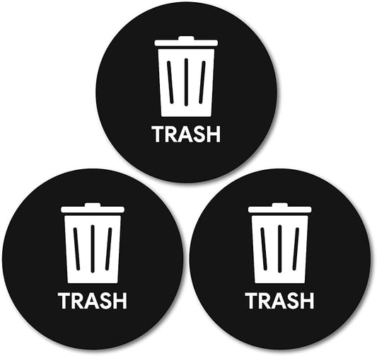Sutter Signs 3pk Trash Stickers | 4" Weatherproof Waste Management Label Sign Decals for Outside Waste, Garbage Cans, and Trash Bins