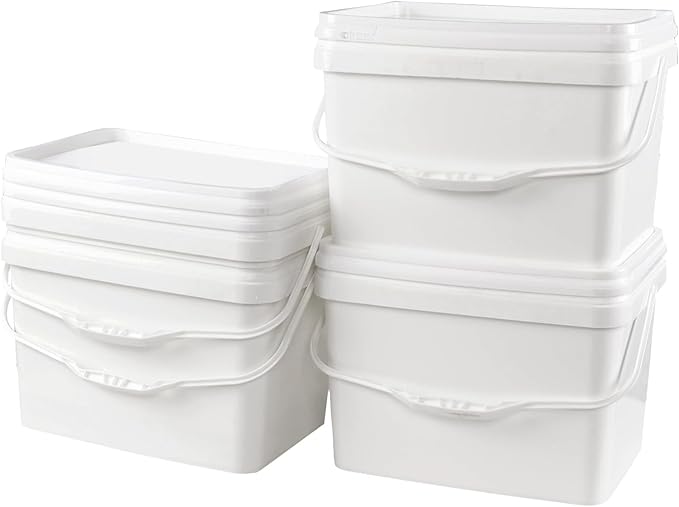 4 Pcs 5 Gallon Rectangle Bucket Pail with Handle, Food Storage Container Industrial Pail with Airtight Lid