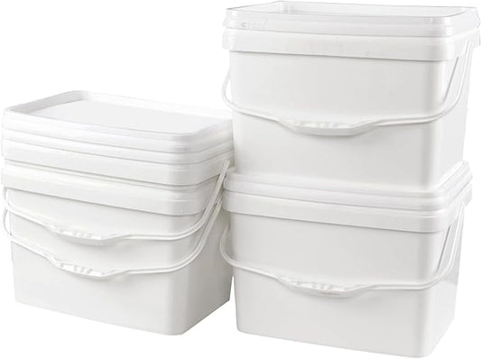 4 Pcs 5 Gallon Rectangle Bucket Pail with Handle, Food Storage Container Industrial Pail with Airtight Lid
