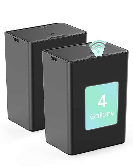 Cesun 2 Pack 4 Gallon Bathroom Trash Can with Lid, Small Automatic Trash Can, Touchless Motion Sensor Garbage Can, Black Plastic Waste Basket for Bathroom, Bedroom, Toilet, Office, Rv