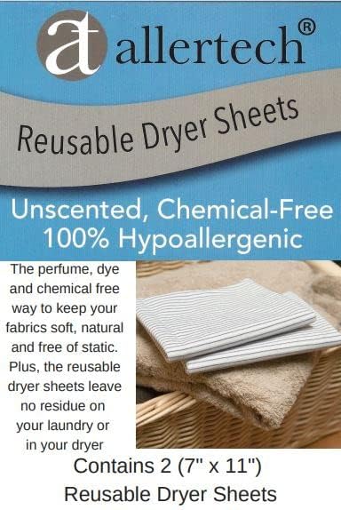 Allertech Reusable Dryer Sheets - 2 Pack - Static Eliminator and Fabric Softener, Effective for 500+ Loads, Hypoallergenic, Chemical-Free, Odorless