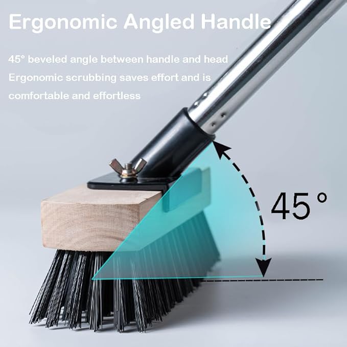 Heavy Duty Push Broom Stiff Bristle Broom Brush with Solid Wood Broom Head Indoor Outdoor Floor Scrubber Brushes for Bathroom Bathtub Tile Floor Patio Swimming Pool