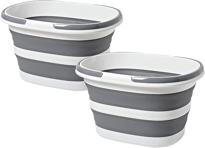 Large Collapsible Bucket 16L Two-Pack - Upgraded, Lightweight & Portable Water Bucket for House Cleaning, Camping, Storage - Space-Saving & Multiuse Cleaning Mop Bucket - Grey (2 Pack)