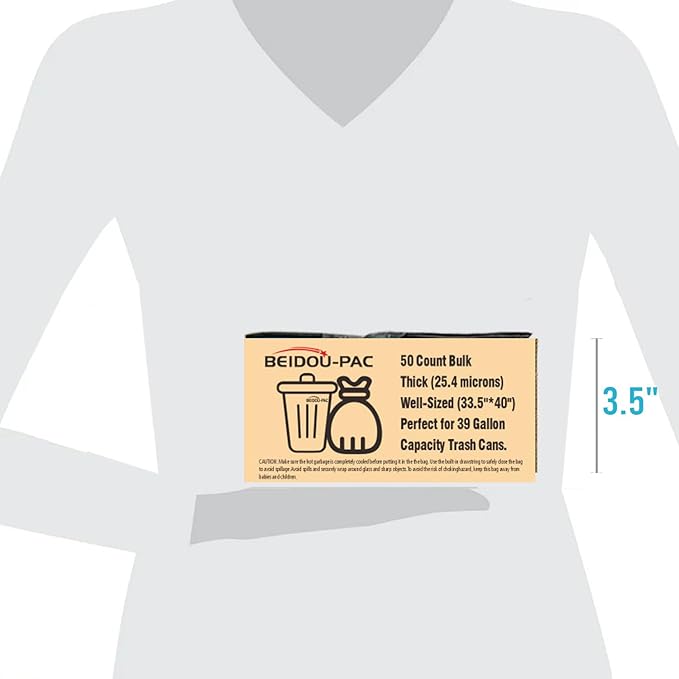 39 Gallon Lawn & Leaf Trash Bags Drawstring, 50 Count, Heavy Duty Black & Unscented Plastic Bags, Multi-purpose Garbage Bags for Home Commercial, Outdoor, Construction, Industrial