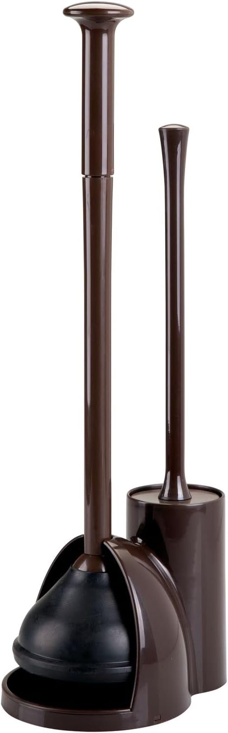 mDesign Hidden Plunger and Brush Set for Toilet Bowl - Combo with Holder Caddy - Modern Toilet Brush and Plunger Set - Aura Collection - Dark Brown