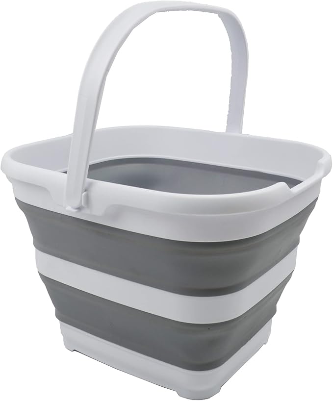 SAMMART 10L (2.6 Gallon) Collapsible Rectangular Handy Bucket (White/Grey, 1)