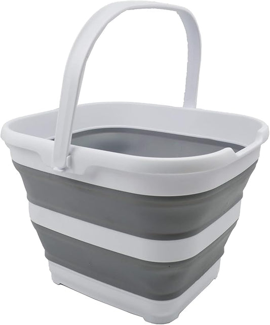 SAMMART 10L (2.6 Gallon) Collapsible Rectangular Handy Bucket (White/Grey, 1)