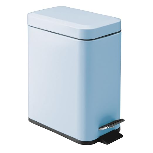 mDesign Small Modern 1.3 Gallon Rectangle Metal Lidded Step Trash Can, Compact Garbage Bin with Removable Liner Bucket and Handle for Bathroom, Kitchen, Craft Room, Office, Garage - Matte Light Blue