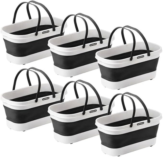 Superio Fold N' Go Mop Buckets with Wheels 6-Pack - Collapsible Cleaning Bucket, 10L, Portable Water Pail for Home, Car, and Outdoor Use