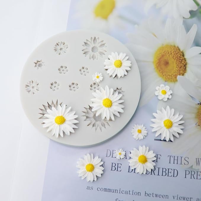 Cute Daisy Silicone Molds, Flower Shaped Fondant and Chocolate Molds, Baking Tools Miniature Clay Molds for Jewelry Making and Earrings Cake Decorating Cupcake Topper Chocolate Polymer Clay Gum Past