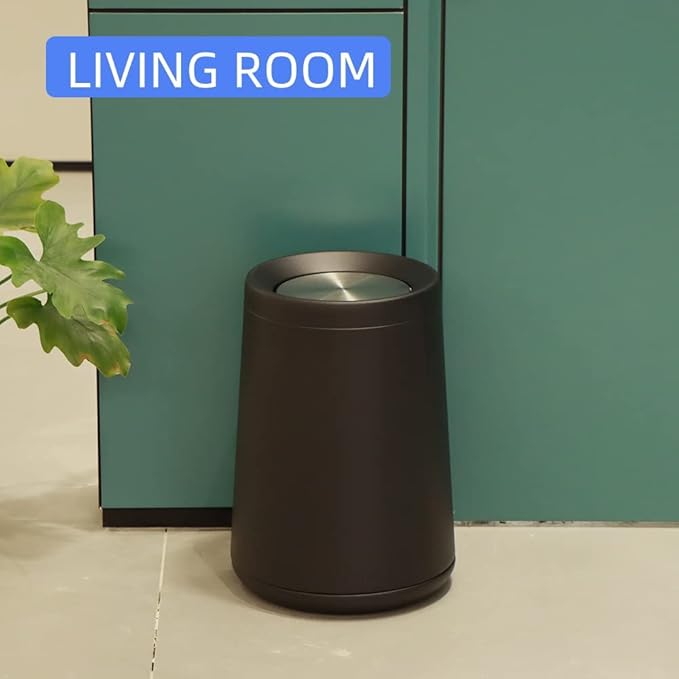 Household Swing Black Bathroom Trash Can，Brushed Stainless Steel，10 L/3 Gallen，Garbage Can with Flipping Lid， for Indoor or Commercial Use, Kitchen,Modern，Living Room,Bedroom