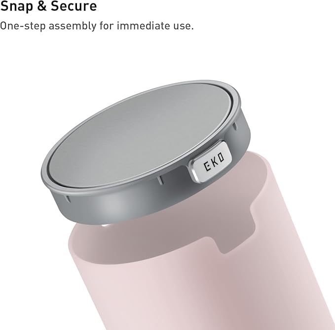 EKO Mini Desk Trash Can with Swing-Top Lid 0.4 Gallon Small Table Round Wastebasket for Office, Home, Car (Pink)