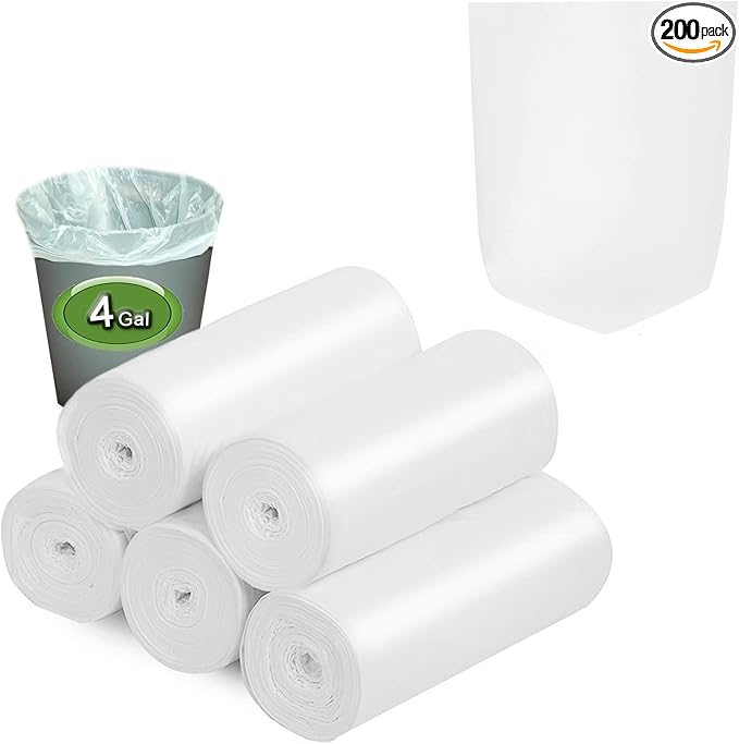 Small Trash Bags, Inwaysin Small Garbage Bags 4-6 Gallon Biodegradable Can Liners Thicken, Size Expanded, White 200 Counts
