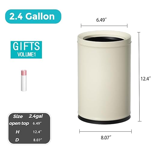 2.4 Gallon Bathroom Small Trash Can, Open Top Waste Basket, White Decorative Garbage Can, for Near Desk Bathroom Bedroom Hotel Office Cafe Kitchen Hallway(White 9L)