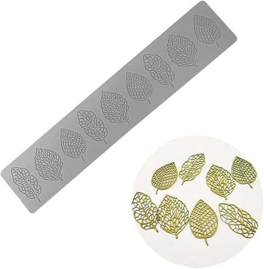 3D Hollow Leaf Fondant Lace Mold Multi Leaves Flower Candy Mold Chocolate Sugar Craft Cake Decoration Cupcake Top (J Leaf_15.6 * 3.12 * 0.12inch)