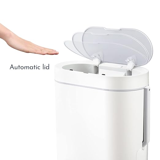 ELPHECO Bathroom Trash Can with Toilet Brush 2.5 Gallon Waterproof Trash Bin Smart Garbage can with lid Motion Sensor Waste Bin Automatic Bathroom Decor (White)
