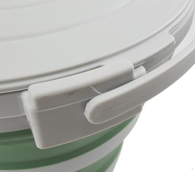 SAMMART 10L (2.64Gallon) Collapsible Fishing Bucket with Locking Lid - Portable Plastic Water Pail - Space Saving Outdoor Waterpot - Trunk Organizer for All Types of Vehicles (Grey/Dark Sea Green)
