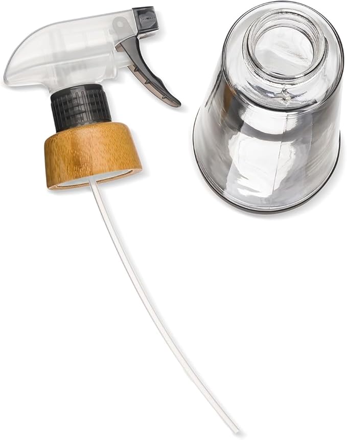 Full Circle Bottle Service-Refillable Glass Spray Bottle for Cleaning -Versatile Stream & Mist Options, Bamboo, Silicone Boot- Ideal for Non-Toxic Solutions & Plant Care, 16oz, Gray