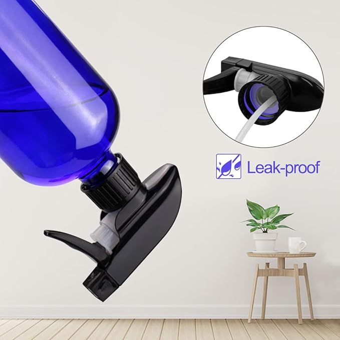 Glass Spray Bottles, 16oz*2+4oz*2+2oz*4 Refillable Containers, Empty Boston Round Bottles with Adjustable Nozzle for Cleaning, Gardening, Aromatherapy, Pets, Plant, Hair - Blue