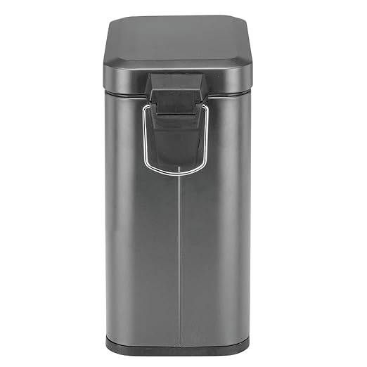 mDesign Small Modern 1.3 Gallon Rectangle Metal Lidded Step Trash Can, Compact Garbage Bin with Removable Liner Bucket and Handle for Bathroom, Kitchen, Craft Room, Office, Garage - Graphite Gray