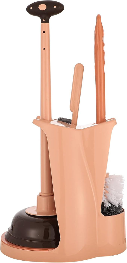 Cq acrylic Toilet Brush and Plunger Set,Toilet Plunger and Brush Combo Bathroom Deeply Cleaning Tools,Bathroom Toilet Bowl Brush with Holder(Pink 1 Set)