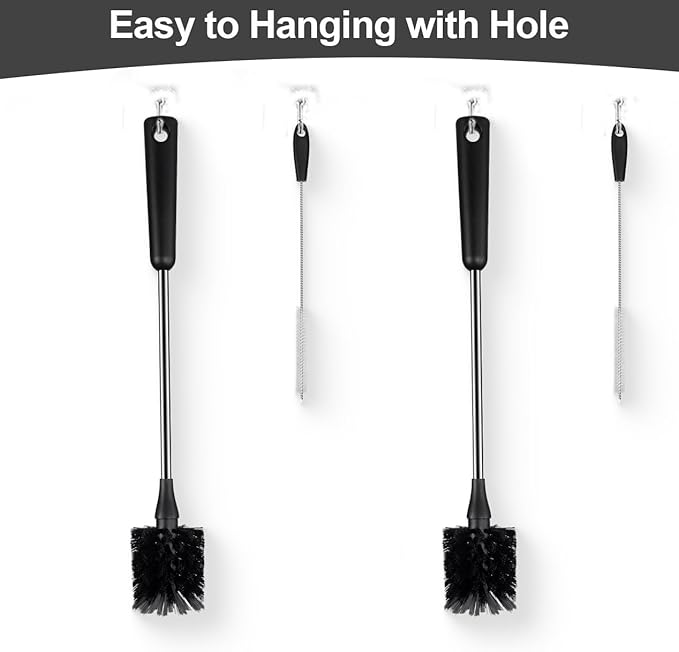 4 Pack Water Bottle Brushes with Straw Cleaner, Stainless Steel Handle Baby Bottle Brush Cleaner, Kitchen Scrub Cleaning Brushes for Cup, Wine Glasses, Coffee Mugs, Tumblers, Wine Decanters, Black