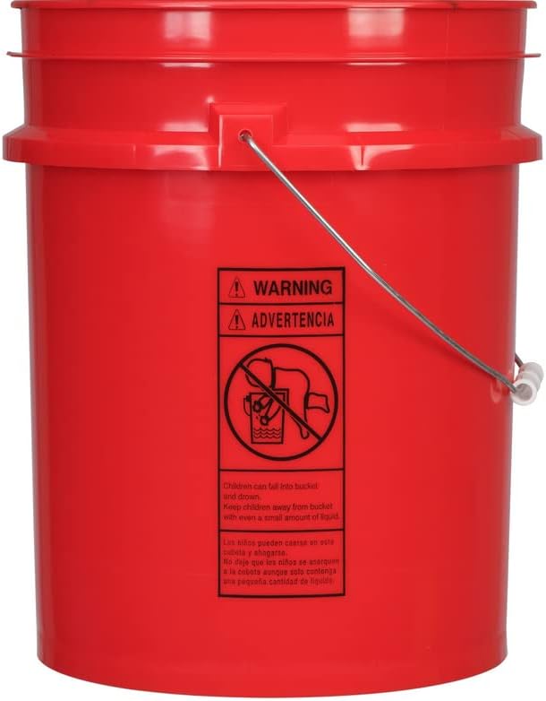 House Naturals 5 Gallon Food Grade BPA Free Made in USA Red Bucket Pail with White Air Tight Screw On Lid (Pack of 3)