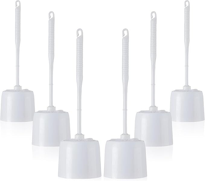 Roshtia 6 Sets Toilet Brush and Holder Set for Bathroom Cleaning Toilet Bowl Brush Scrubber with Caddy for Cleaning, 14.57 Height(White)