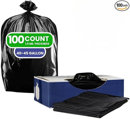 Plasticplace 40-45 Gallon Trash Bags, Heavy Duty Trash Can Liners: Black Trash Bags, 40 Gallon Trash Bags and 45 Gallon Trash Bags Heavy Duty 1.5 Mil, 40"x46" Size, 100 Count