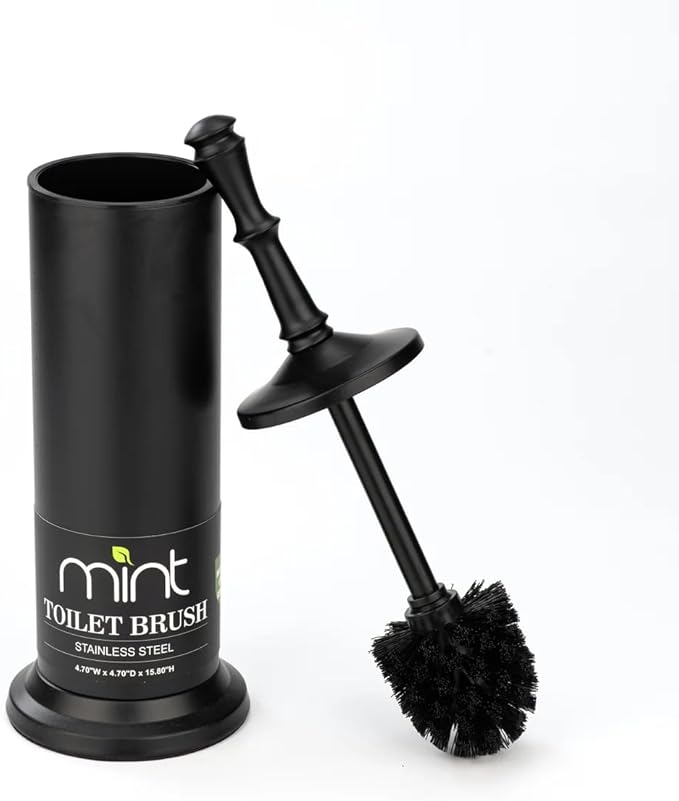 J&V TEXTILES Industrial Toilet Brush, Toilet Bowl Brush with Extra Long Handle Durable Bristles Toilet Scrubber and Covered Holder for Toilet Brush Set (Matte Black)