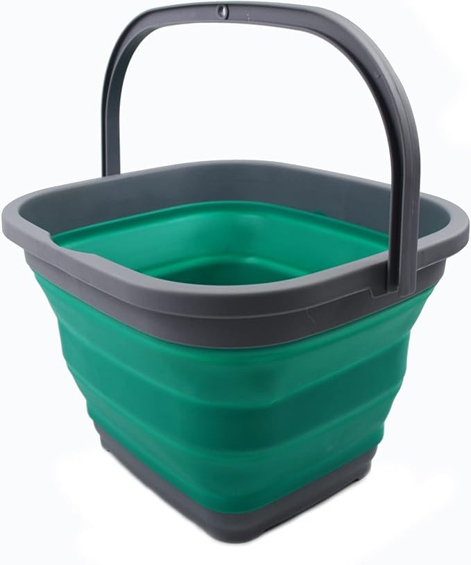 SAMMART 11L (2.9 Gallon) Collapsible Rectangular Handy Bucket (1, Dark Grey/Bluish-Green)