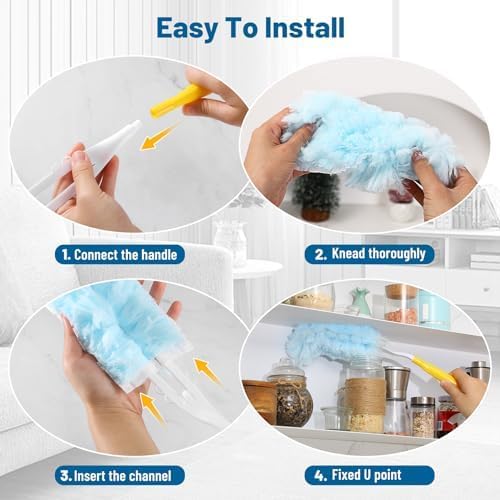 Duster Refill for Swiffer Duster Refill，360 Dusters Heavy Duty Refills, Multi Surface Disposable Duster Kit Unscented for Home, Office, Furniture (60 Count + 2 Handle)