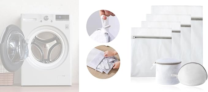 Four exquisite laundry bags, specially designed for cleaning delicate garments. They prevent the clothes from getting tangled with each other when washing bed sheets, shirts, socks and bras.