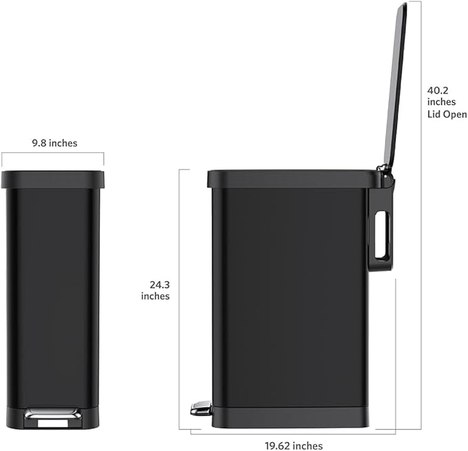 Glad Slim Trash Can with Clorox Odor Protection - Narrow Kitchen Garbage Bin with Soft Close Lid, Step On Foot Pedal and Waste Bag Roll Holder, Black, 45 Liter