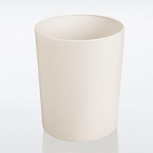 mDesign Round Metal Small 1.7 Gallon Recycle Trash Can Wastebasket, Garbage Container Bin for Bathrooms, Kitchen, Bedroom, Home Office - Durable Stainless Steel - Mirri Collection - Cream/Beige