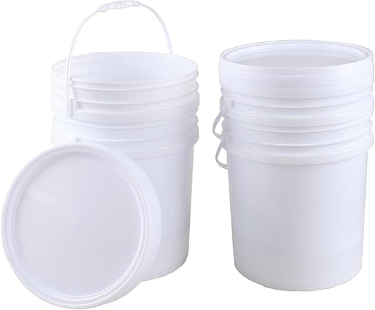 Teyyvn 7 Gallon White Plastic Food Bucket with Handles and Lid, Set of 4 Food Storage Pail Multipurpose Bucket with Lid