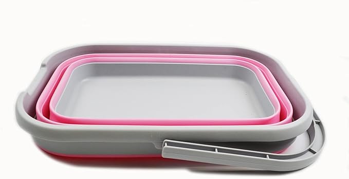 SAMMART 12L (3.17 Gallon) Collapsible Rectangular Handy Bucket (1, Grey/Pink)