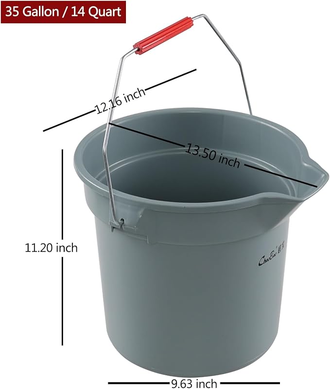 Jekiyo 4 Pack 14 Quart Commercial Cleaning Bucket Pail with Pour Spout and Handle, Grey